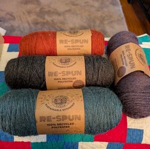 Lionbrand Re-Spun Recycled Polyester Yarn Bundle- Lot Of 4- NEW